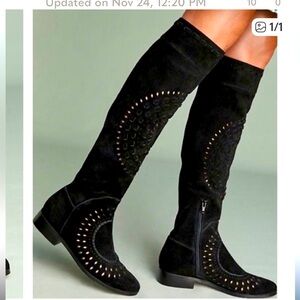 New Anthropologie Farylrobin 7
Cutout black Boots thigh high
$175 suede genuine,